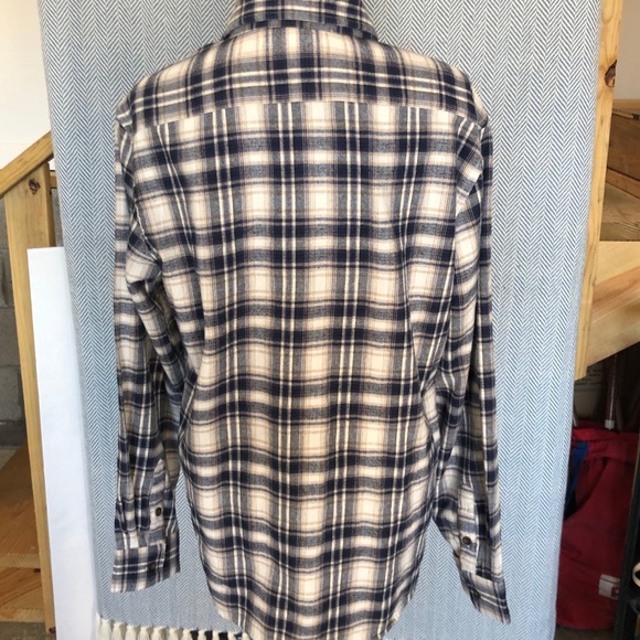 Blue and Cream Plaid Flannel Mens Button down L - Picture 4 of 7